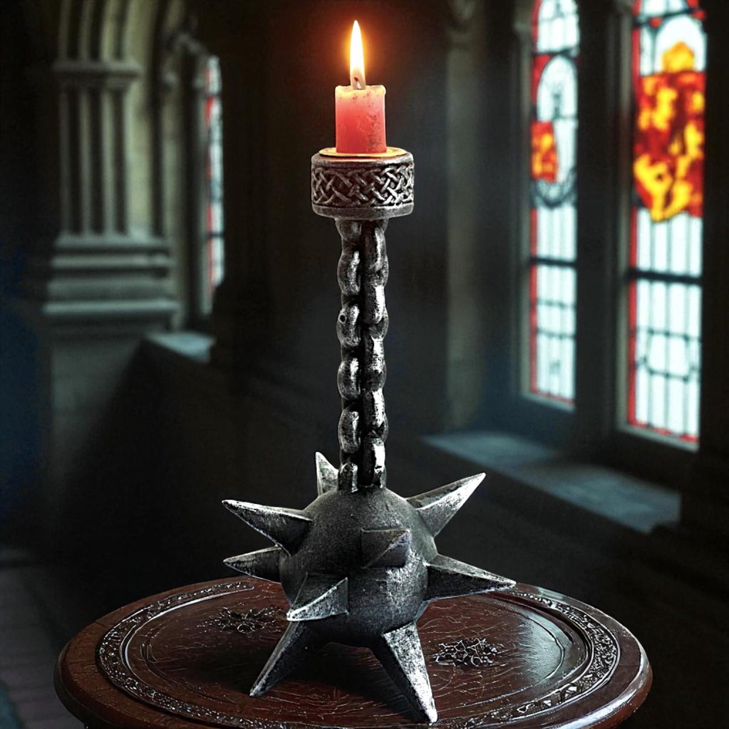 Gothic Horror Candle Holder Meteor Mace Fantasy Medieval Halloween Ornament