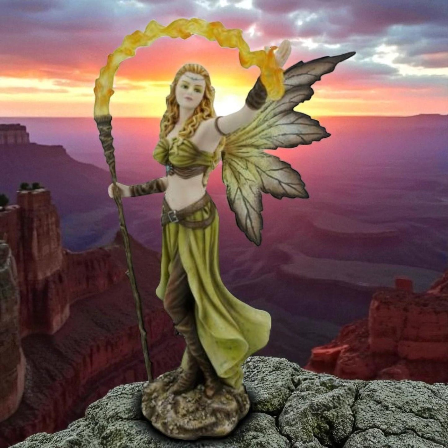 Fire Element Fairy Figurine 36.5cm Hand Painted Resin Sculpture Fantasy Magic Decor