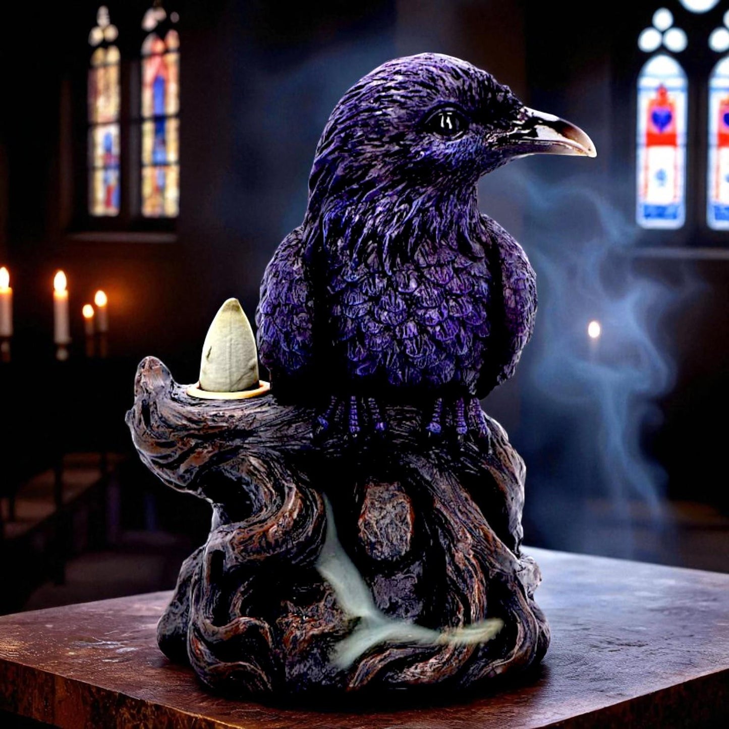 Gothic Raven Incense Burner Mystical Backflow Cone Holder Dark Halloween Art