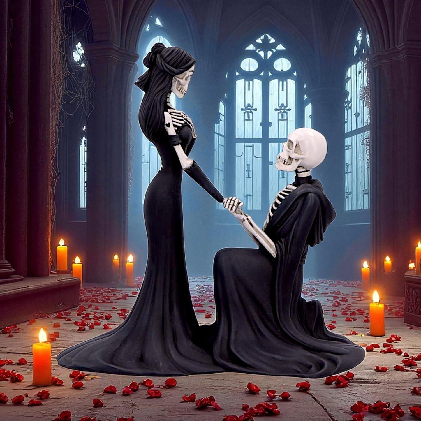 Gothic Skeleton Engagement Figurine Macabre Proposal Fantasy Romance Statue