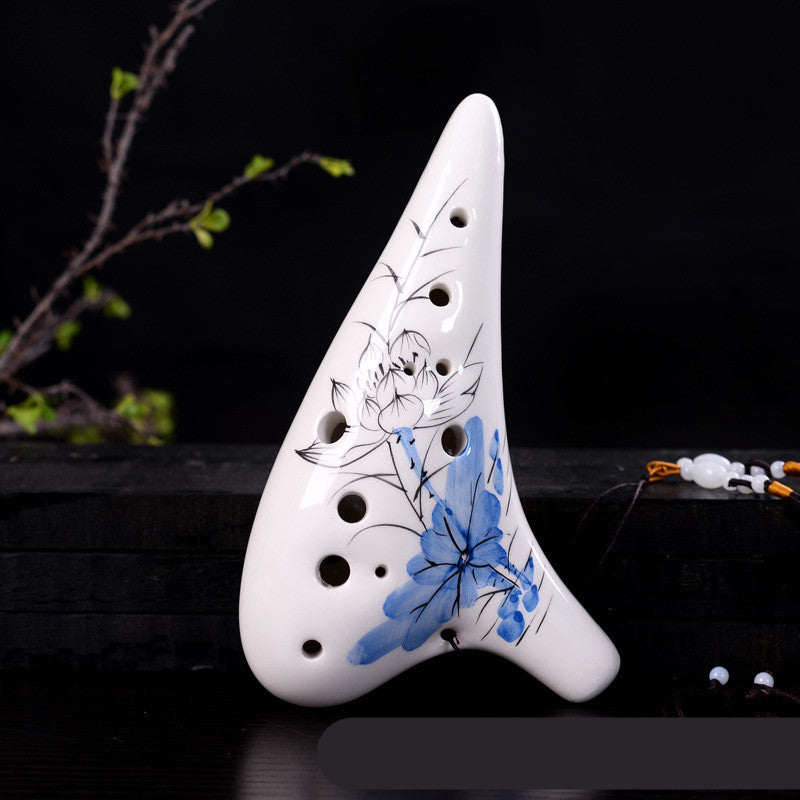 12-Hole Ceramic Ocarina – Hand-Painted Floral Wind Instrument