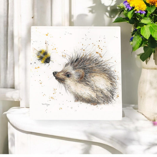 BRACKEN AND BUMBLE Ceramic Art Tile by Bree Merryn 20 x 20 cm - Ready to Hang Wall Art - Cute Hedgehog Decor - Wildlife Nature Gift Idea - Boxed