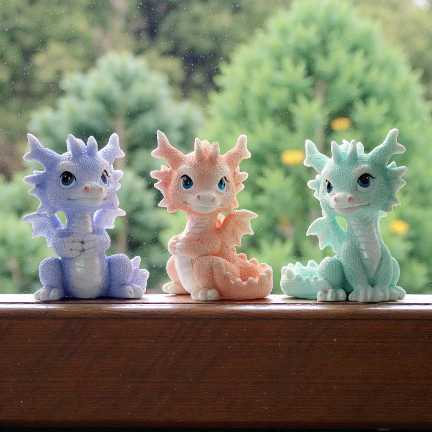 Fantasy Dragon Hatchling Trio Statue Figurines Ornament  Set 3 Cute Collectible