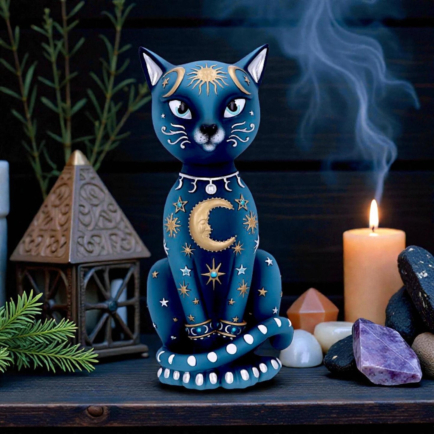 Mystical Celestial Cat Statue Moon Phase Kitty Figurine Astrology Inspired  Decor