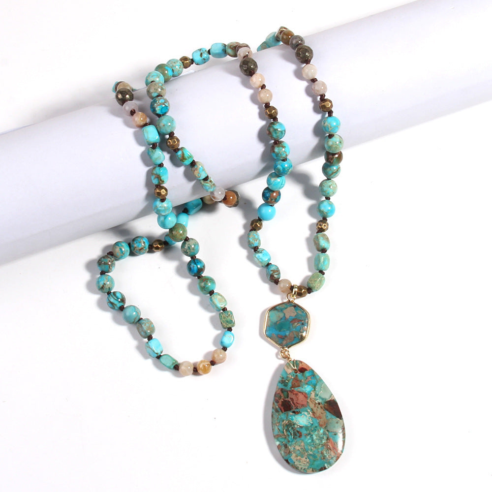 New Fashion Bohemian Style Multicolor Emperor Stone Knotted Necklace