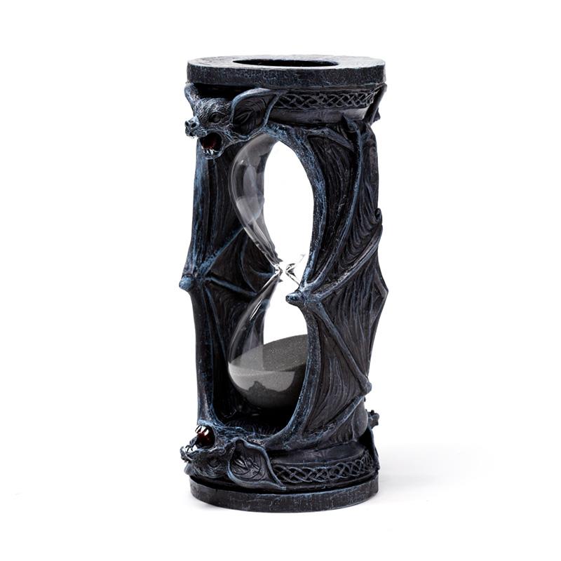 Gothic Vampire Bats Sand Timer Hourglass Fantasy Altar Decor Resin Ornament 19cm