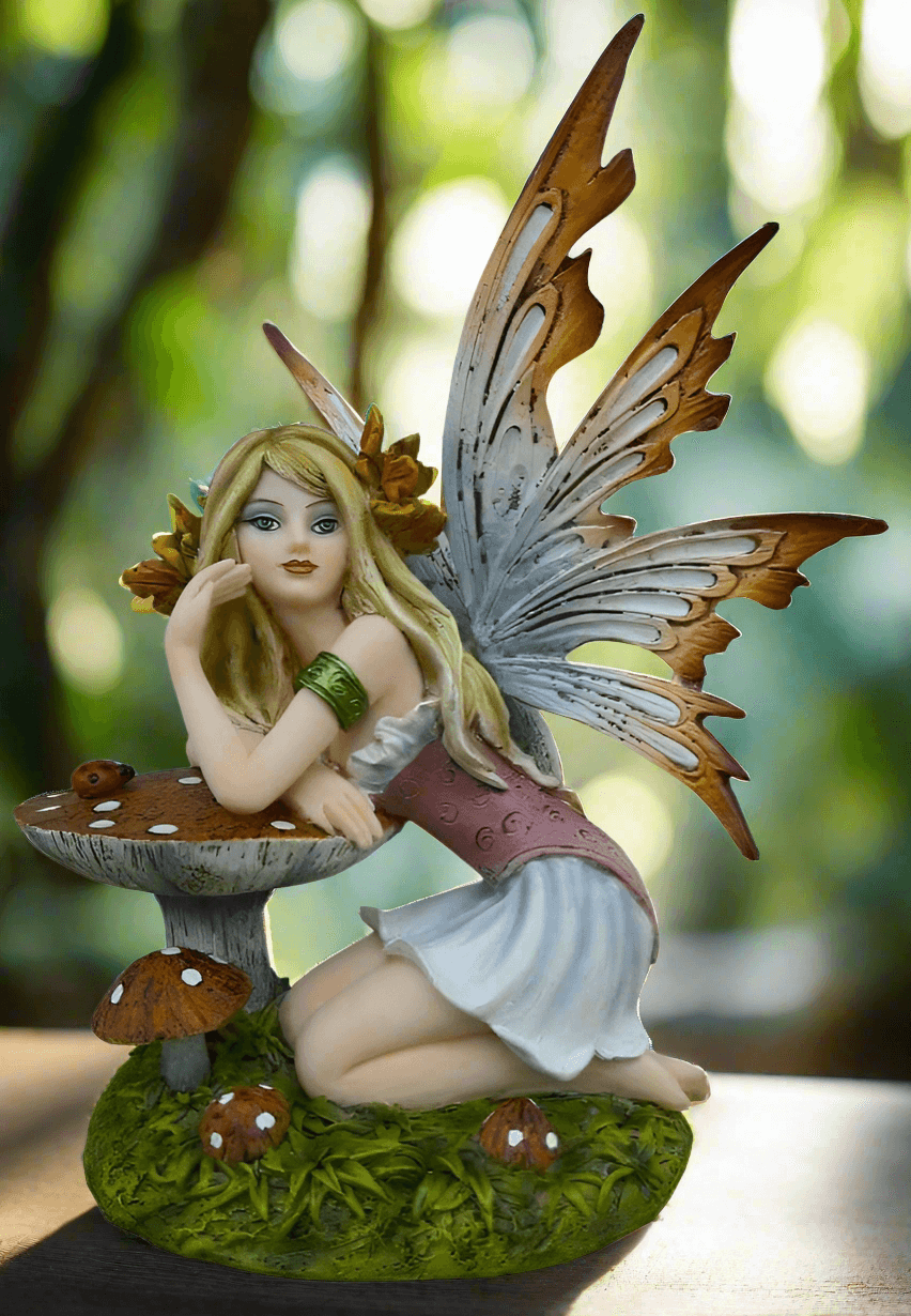 Fairy Resting on Toadstool Figurine Fantasy Fairies Figure Mythical Sculpture