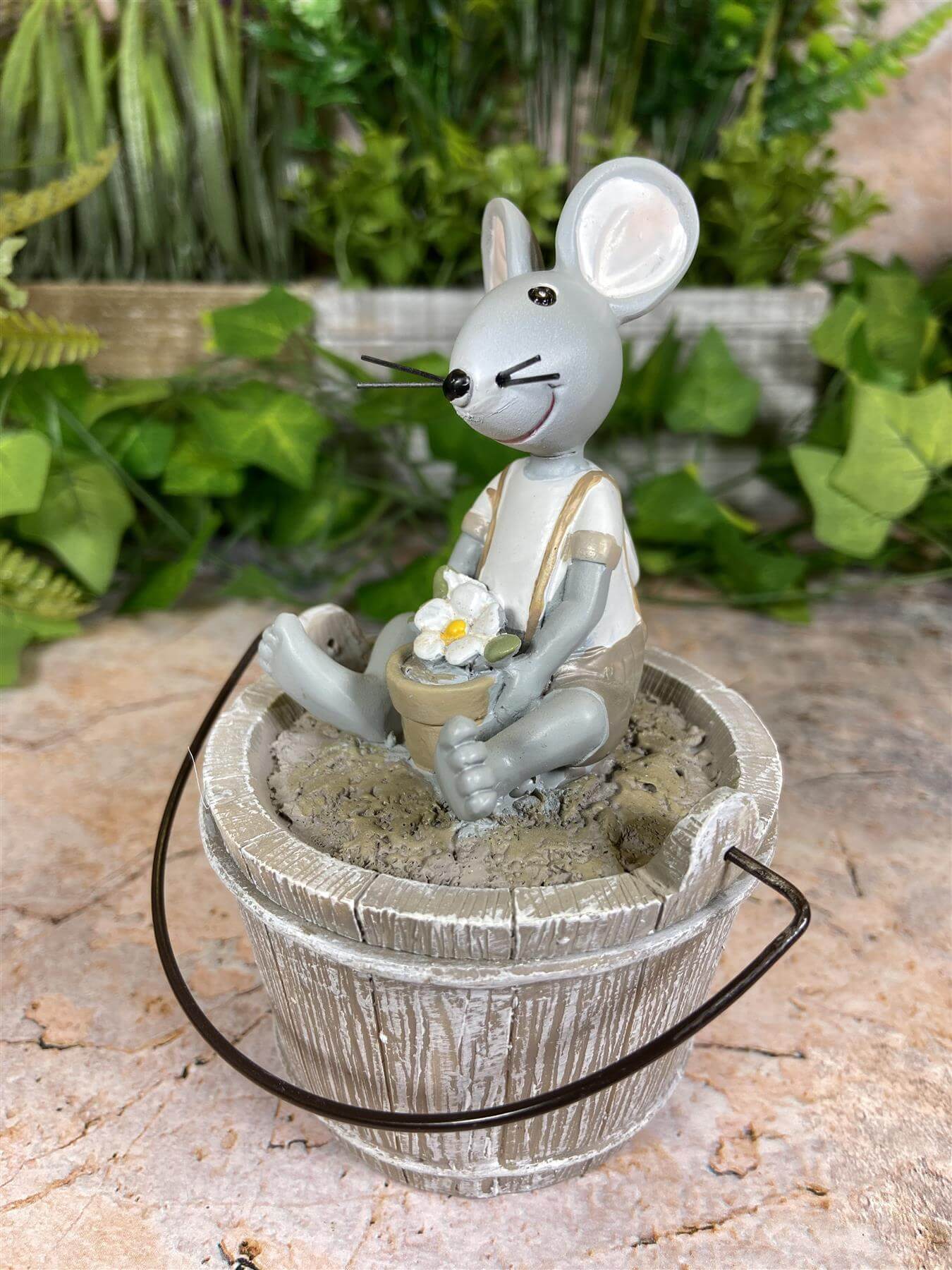 Cheeky & Charming Hilarious Mouse on Resin Bucket Lid Garden Ornament-Osiris Craftworks