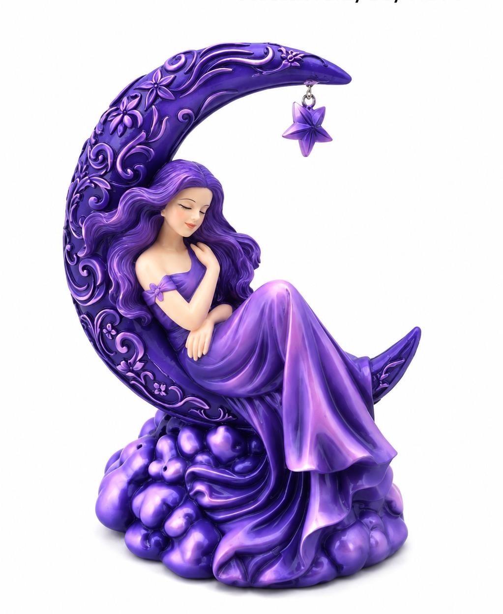 Purple Fairy Crescent Moon Figurine Fantasy Celestial Ornament Gothic Decor 17.8cm