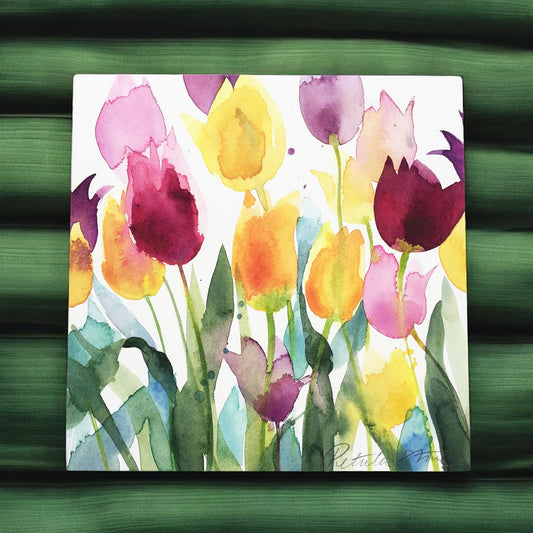 Colourful Tulips Ceramic Tile Wall Art Plaque 20x20 cm - Floral Decor P Stone-Osiris Craftworks