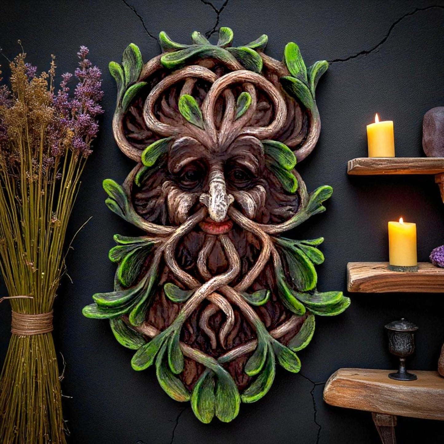 Mystical Forest Green Man Guardian Tree Spirit Wall Plaque Wiccan Pagan Art