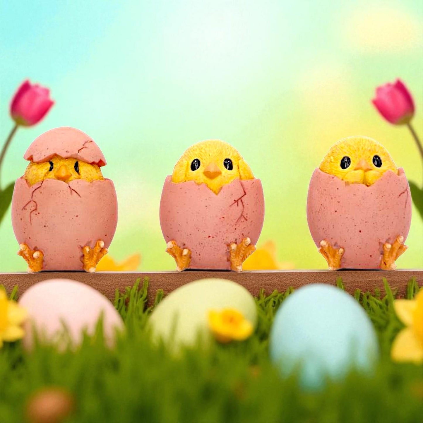 Adorable Spring Chick Set Three Wise Chickens Figurines Easter Novelty Gift Boxed