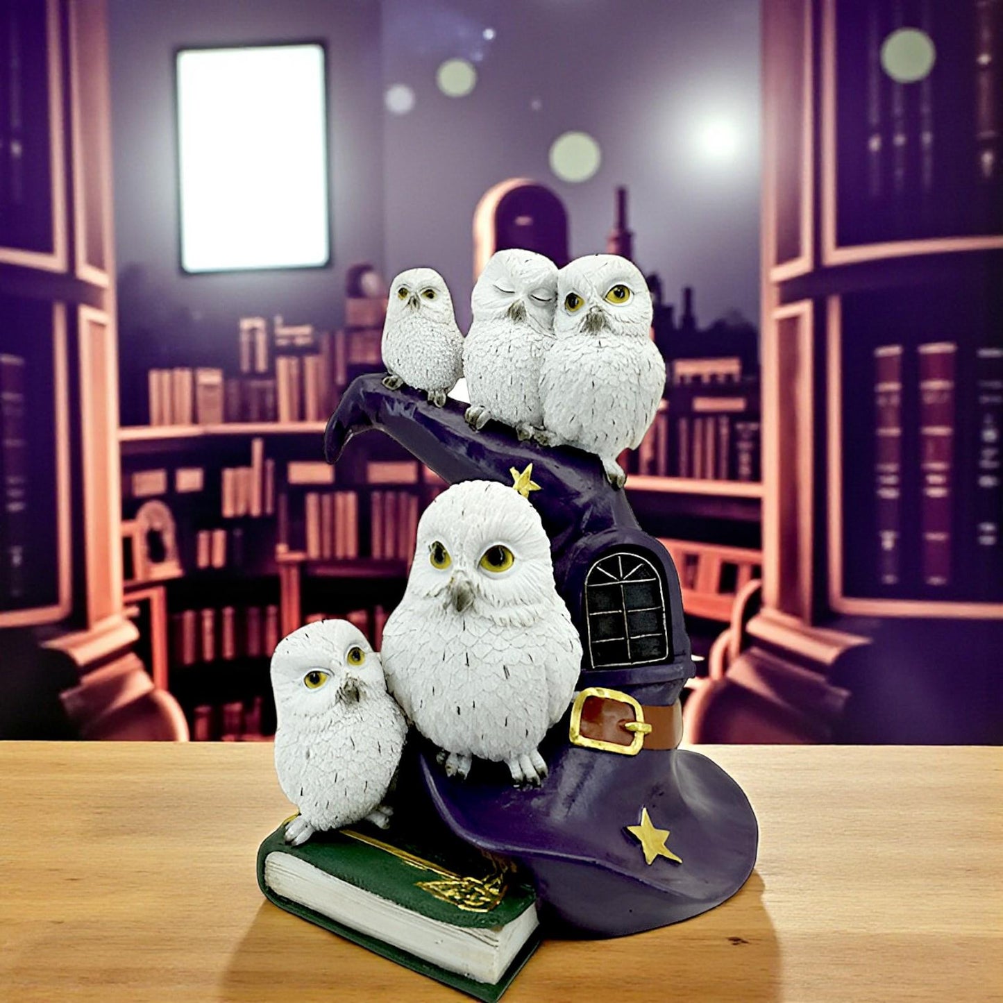 Enchanting LED Owl Figurine Witch Hat Lamp Ornament Mystical Room Decor