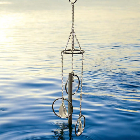 Mystical Metal & Crystal Wind Chime - 36 cm Hanging Ornament with Reflective Crystals for Tranquil Home Décor