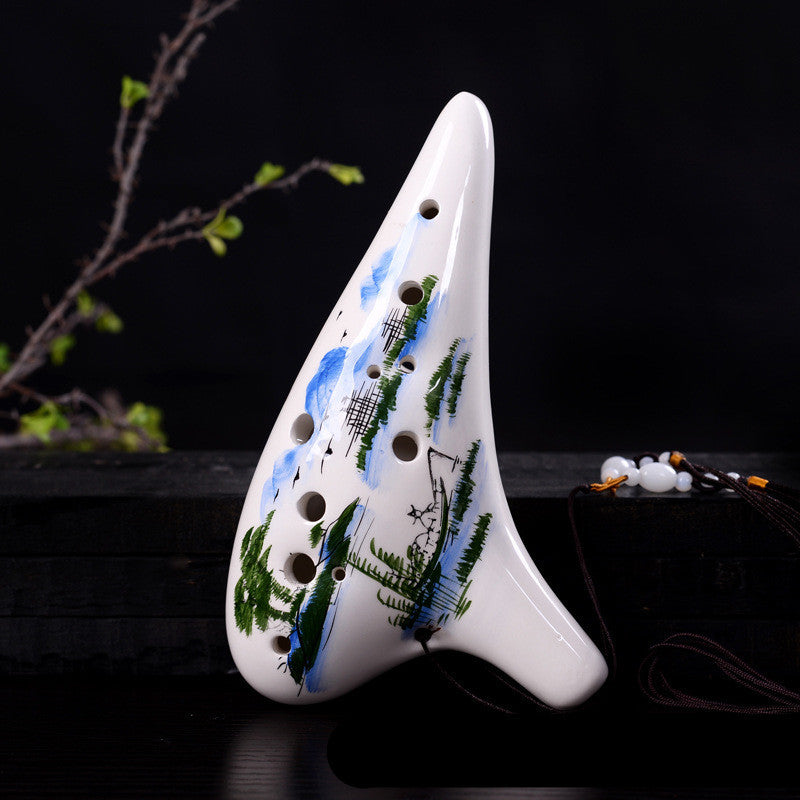 12-Hole Ceramic Ocarina – Hand-Painted Floral Wind Instrument