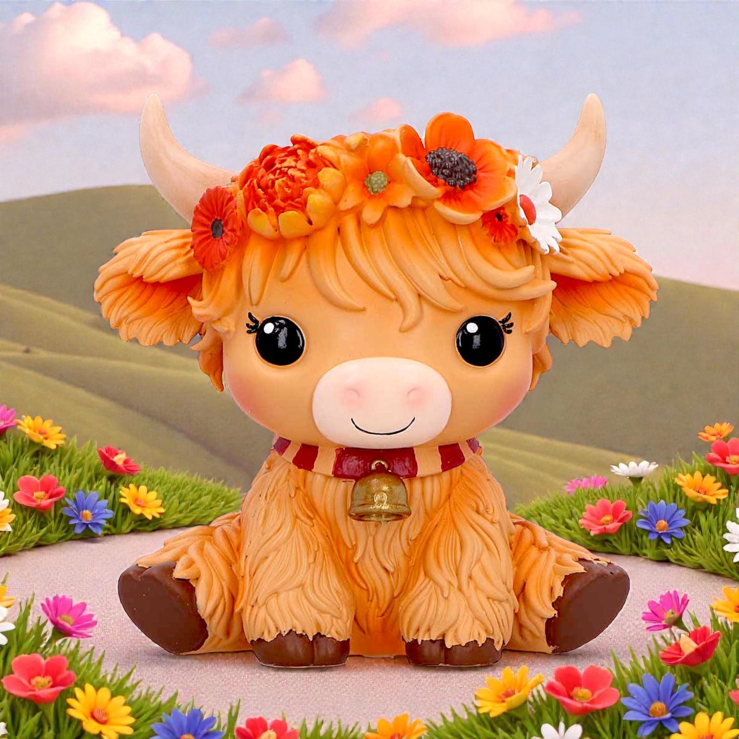 Moo Crew Marigold Flower Cow Statue Farmhouse Figurine Cute Collectable