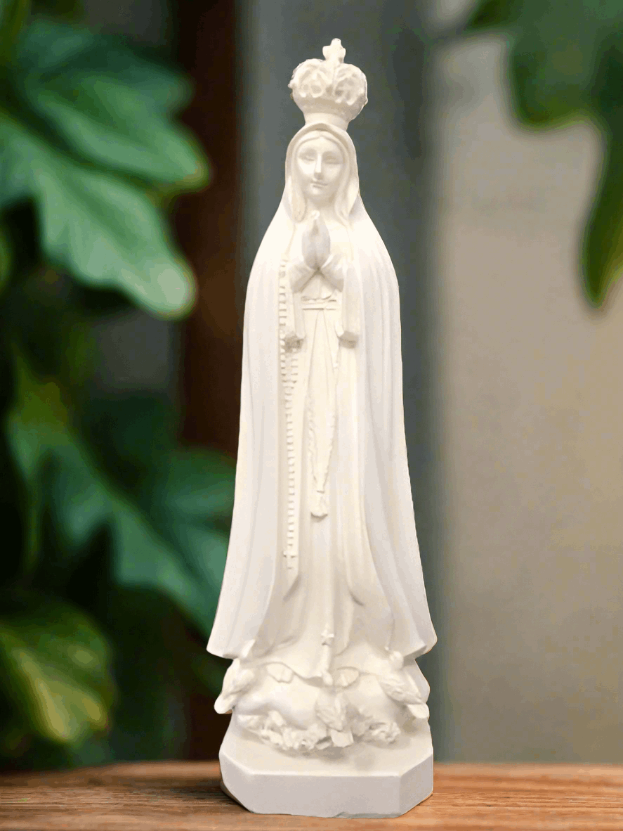 Blessed Virgin Mary Our Lady of Fatima White Statue Figurine