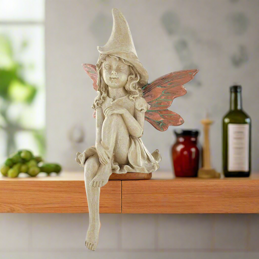 Forest Fairy Shelf Sitter Copper Winged White Sculpture Figurine Art Deco Girl Garden Home Decor Gift