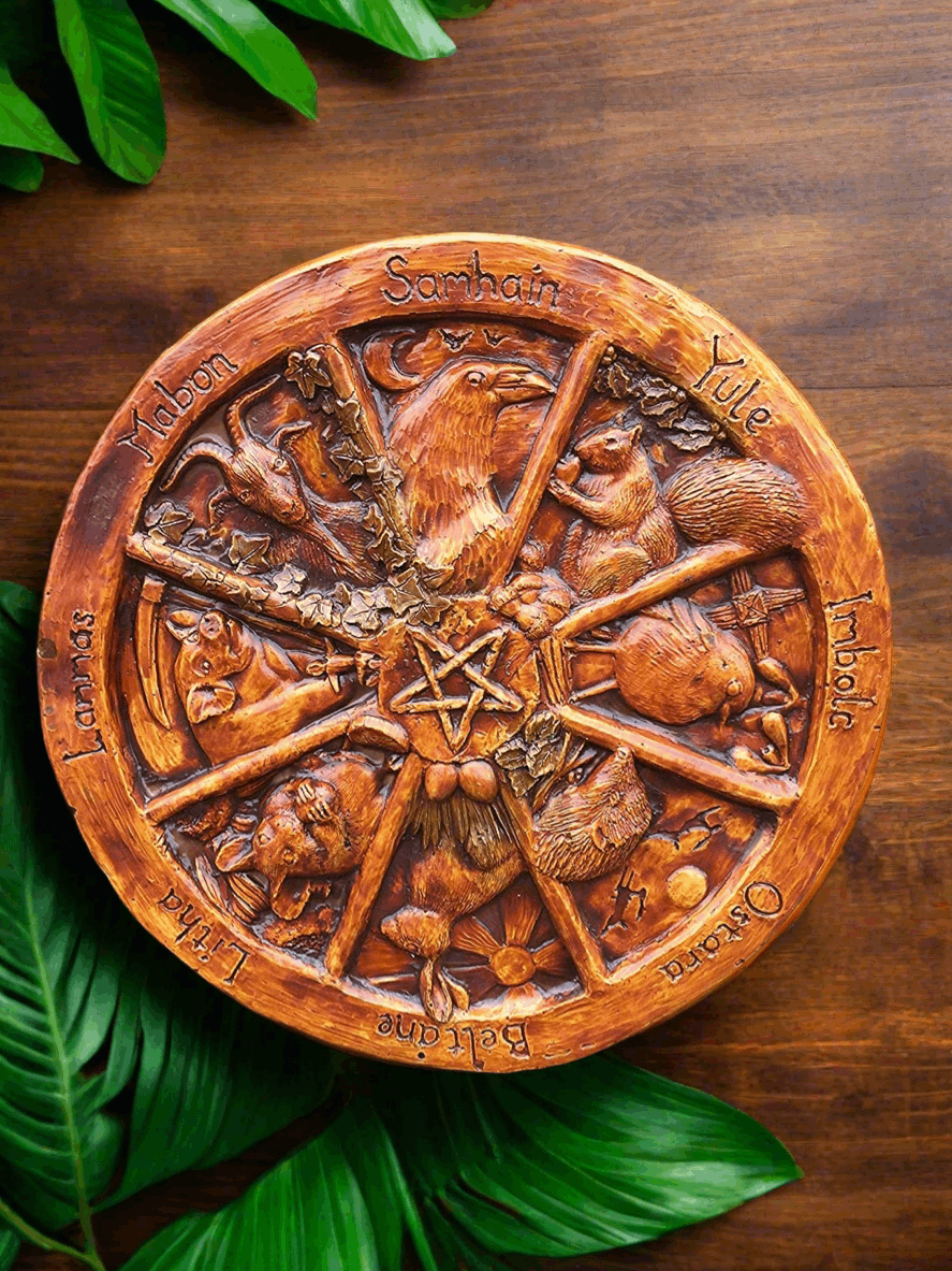 Animal Themed Pagan Wheel of the Year Pagan Wall Plaque Wiccan Garden Sculpture