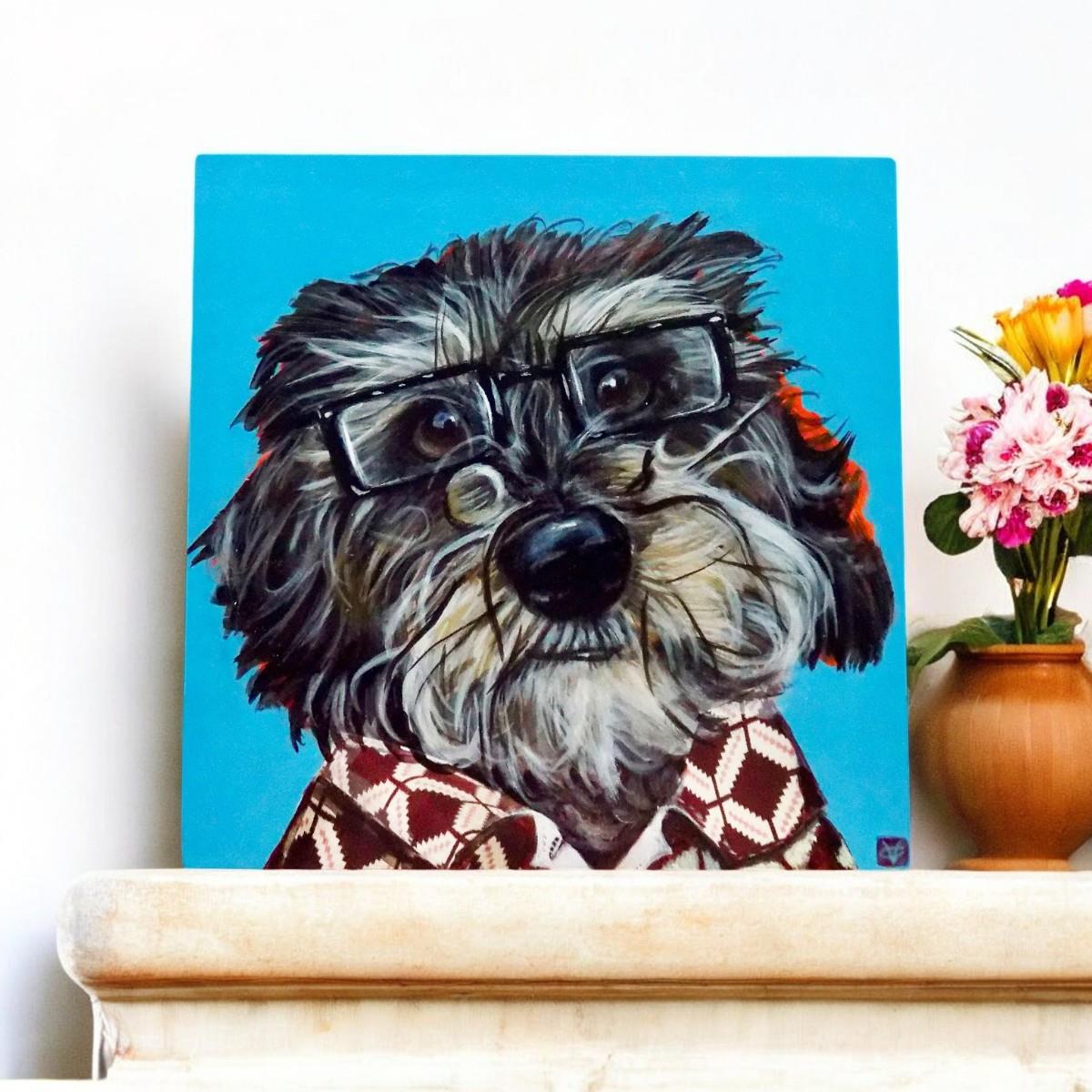 Harry Art Tile by Victoria Coleman | Unique 20x20 cm Ceramic Wall Art | Ready to Hang with Box | Quirky Schnauzer Design | Perfect Gift for Art & Dog Lovers-Osiris Craftworks