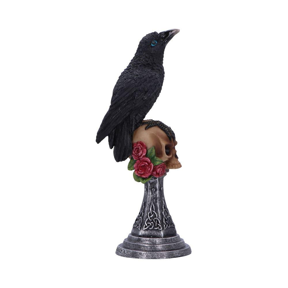 Raven on Skull Gothic Figurine Celtic Rose Base Ornament Occult Horror Statue