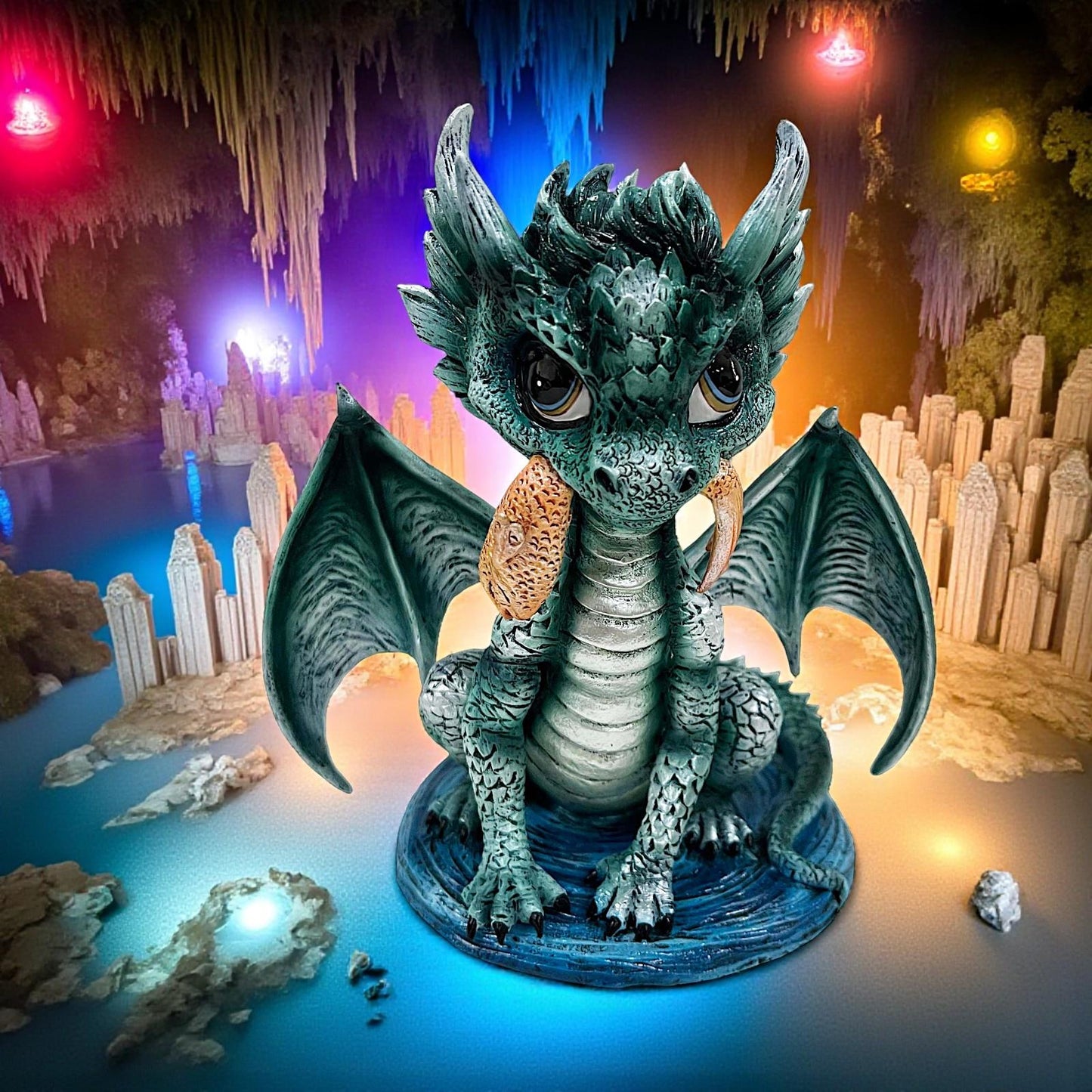 Resin Dragon Figurine 14.5cm Green Cute Baby Dragon Gothic Fantasy Home Decor Gift