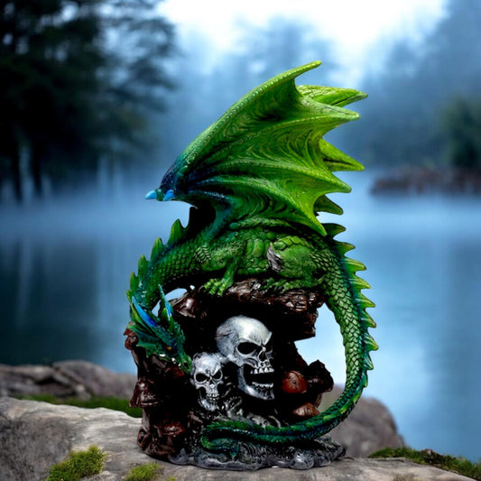 Gothic Green Dragon Figurine - Hand-Painted Resin Fantasy Collectible Decor