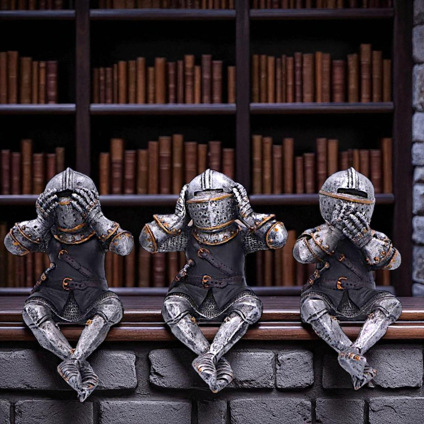 Medieval Knight Figures Shelf Sitters Set Gothic See No, Hear No, Speak No Evil