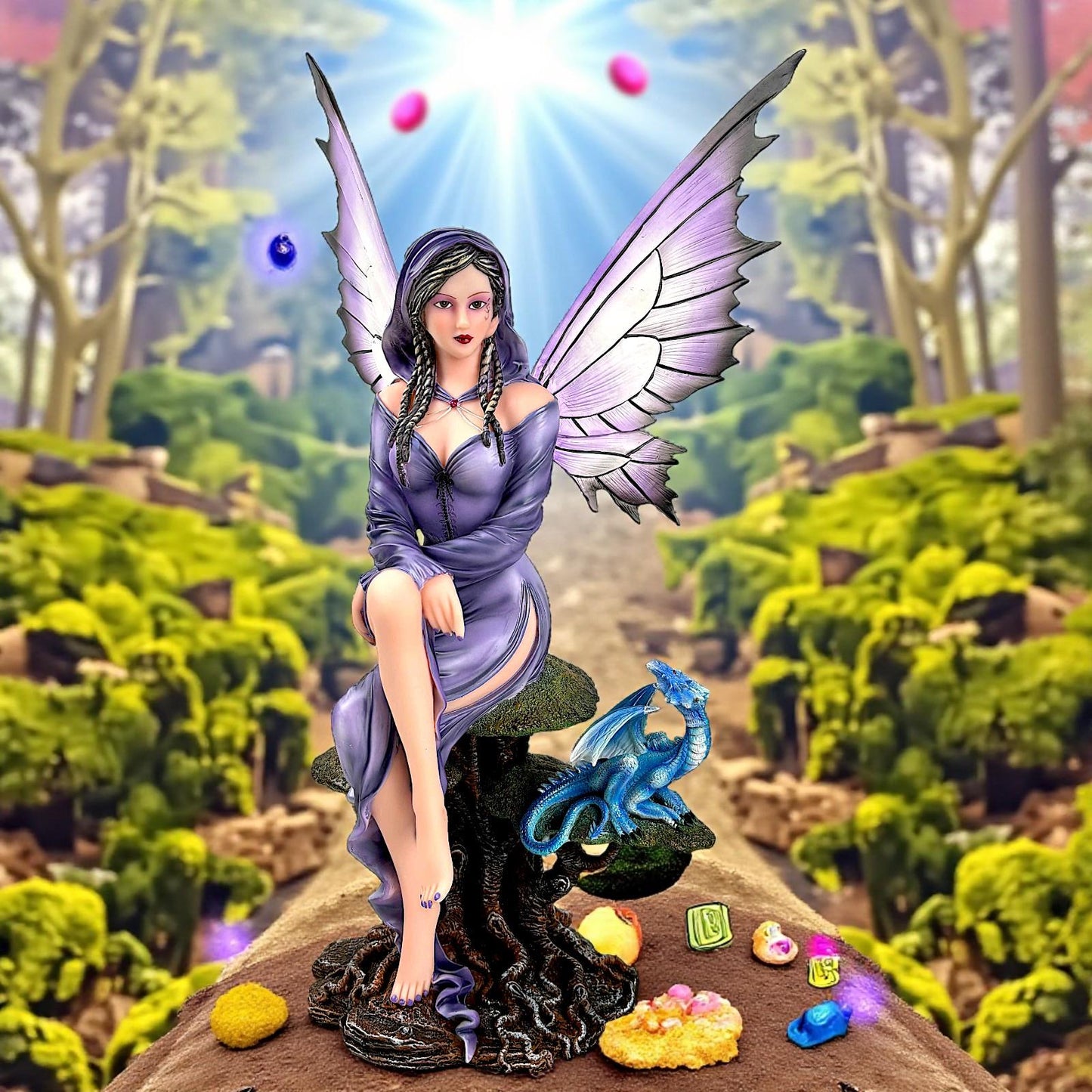 Enchanted Fairy with Dragon Figurine Gothic Mythical Sculpture Fantasy Ornament Collectible