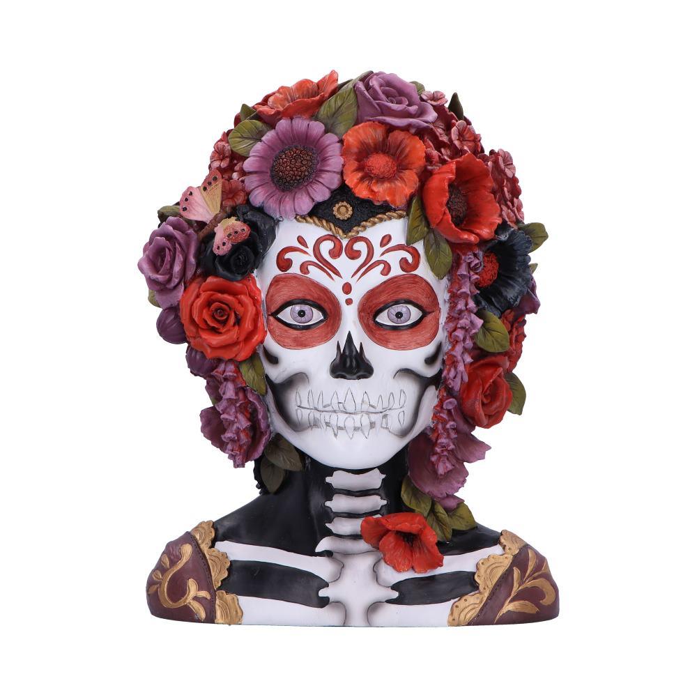 Gothic Festival Skeleton Bust Day of the Dead Sugar Skull Figurine with Flower Crown