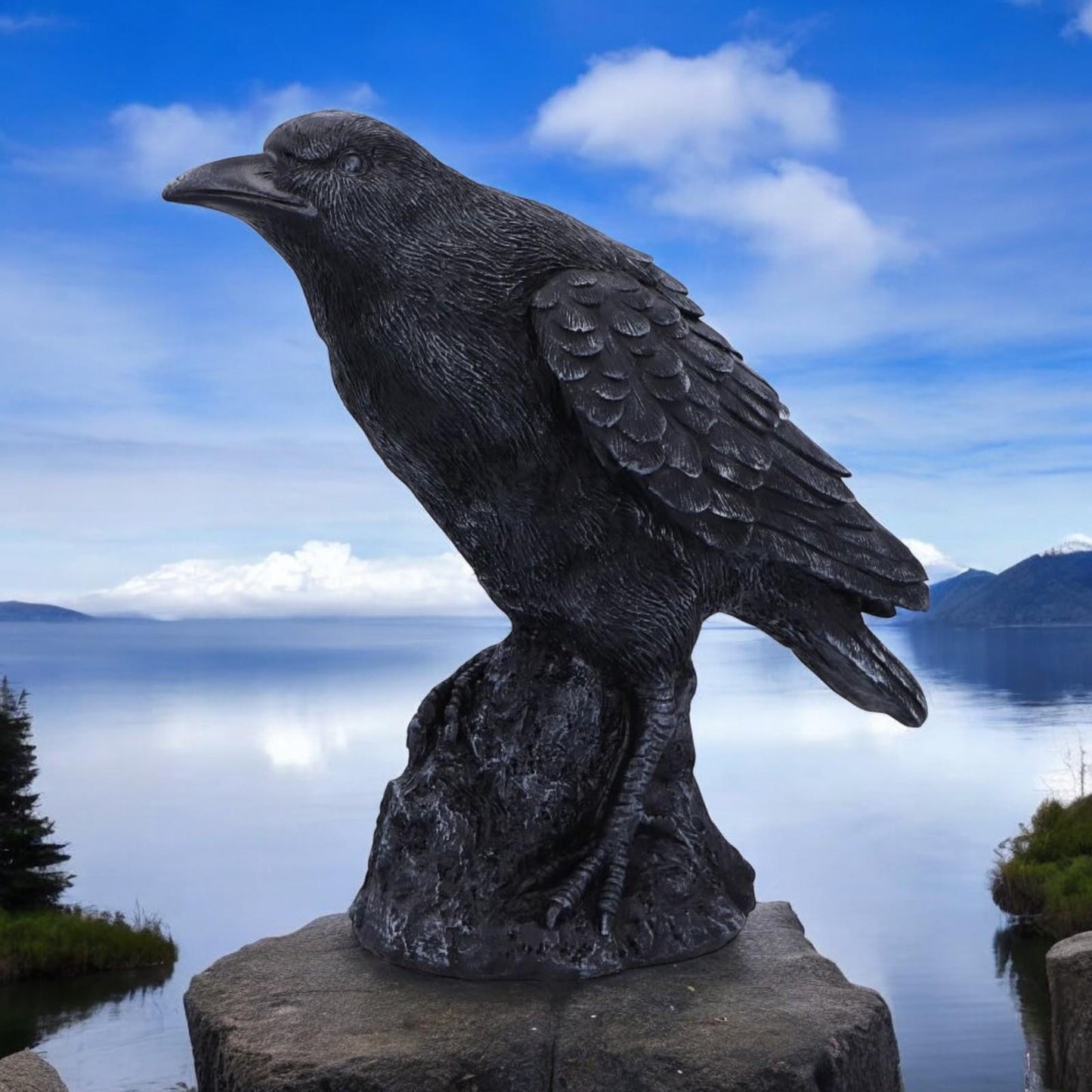 Gothic Raven Figurine Black Crow Resin Statue Dark Home Decor Altar Ornament 25cm