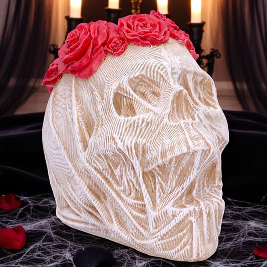 Veiled Skull Statue with Rose Wreath Gothic Wedding Gift Fantasy Ornament Decor