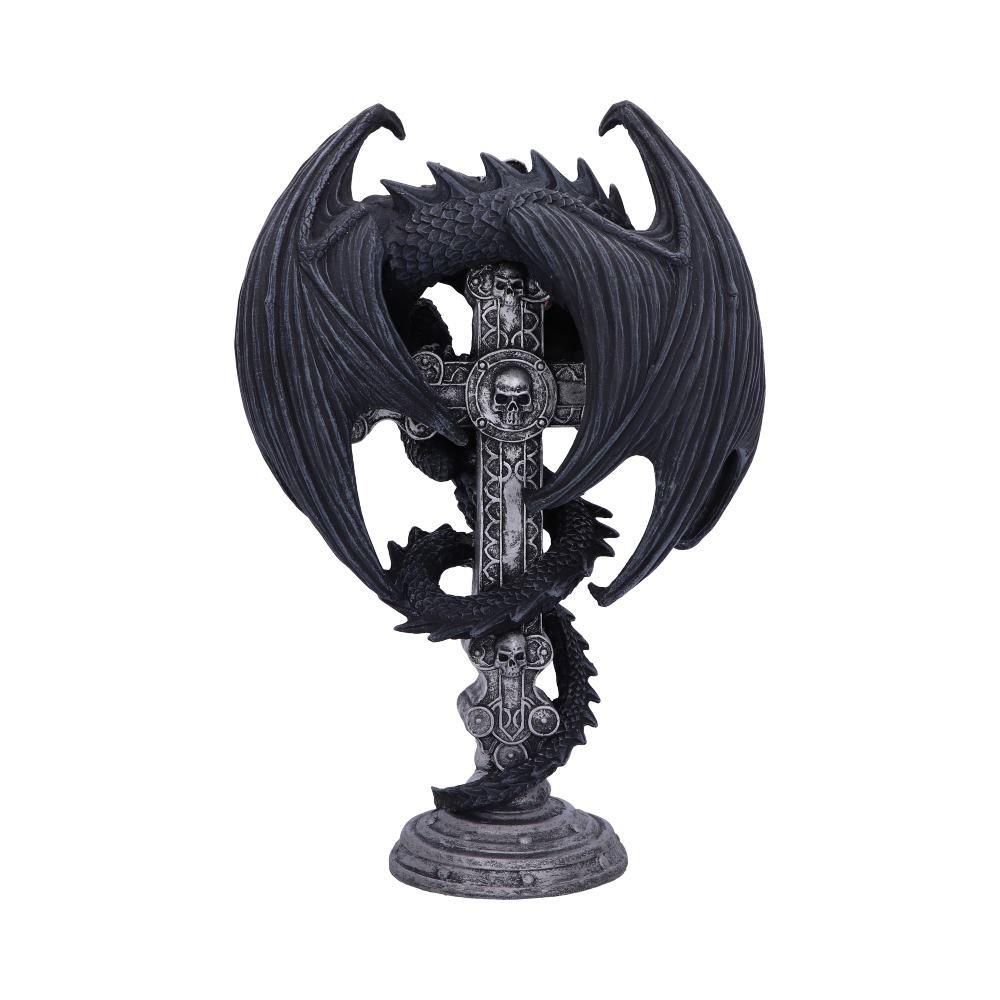 Anne Stokes Gothic Guardian Dragon Cross Candle Holder 26.5cm - Gothic Decor