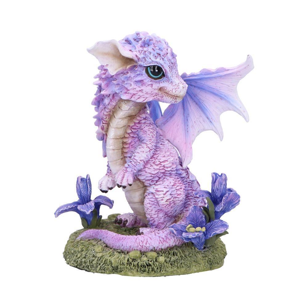 Cute Lavender Dragon Figurine – Mythical Fantasy Resin Statue with Floral Base 12cm