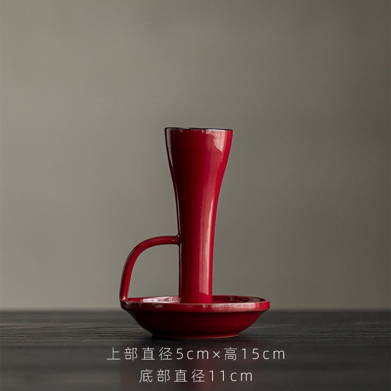 Vintage Zhu Zhumeng Red Ceramic Vintage Candlestick