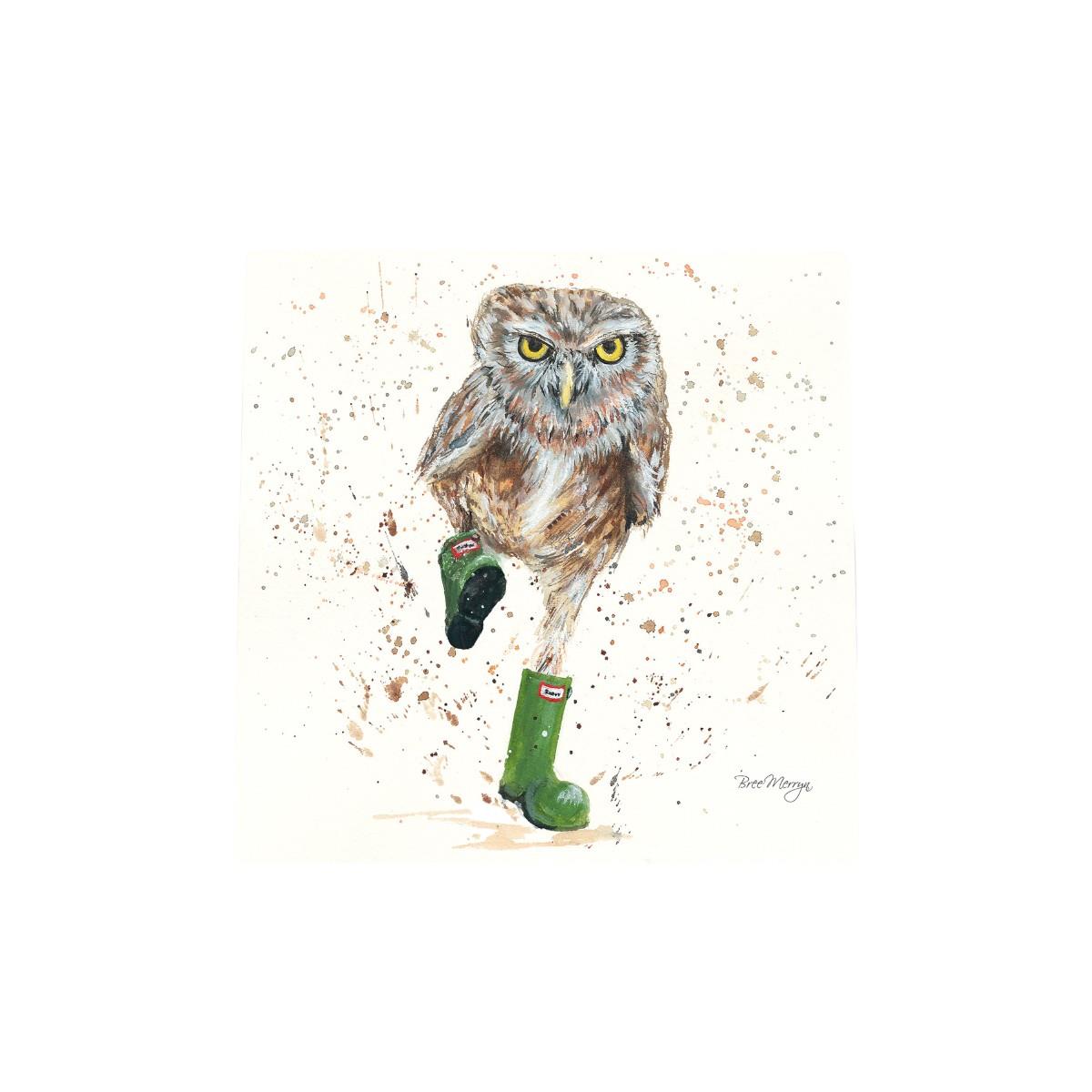 Oliver in Boots Owl Ceramic Art Tile by Bree Merryn – 20x20cm