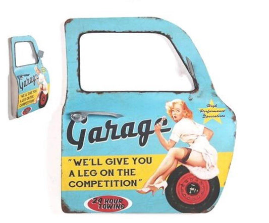 Pin Up Lady Car Door Mirror Man Cave Wall Plaque Metal Garage Sign-Osiris Craftworks