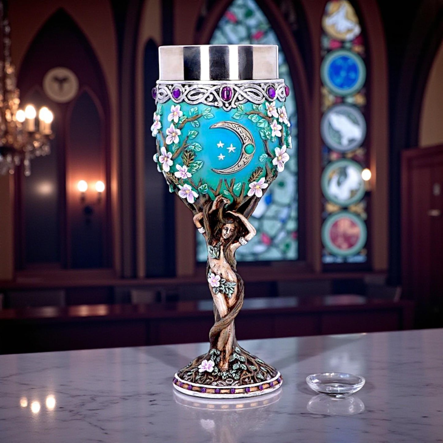 Triple Moon Goddess Maiden Goblet Chalice Wiccan Pagan Celtic Altar Drink Cup