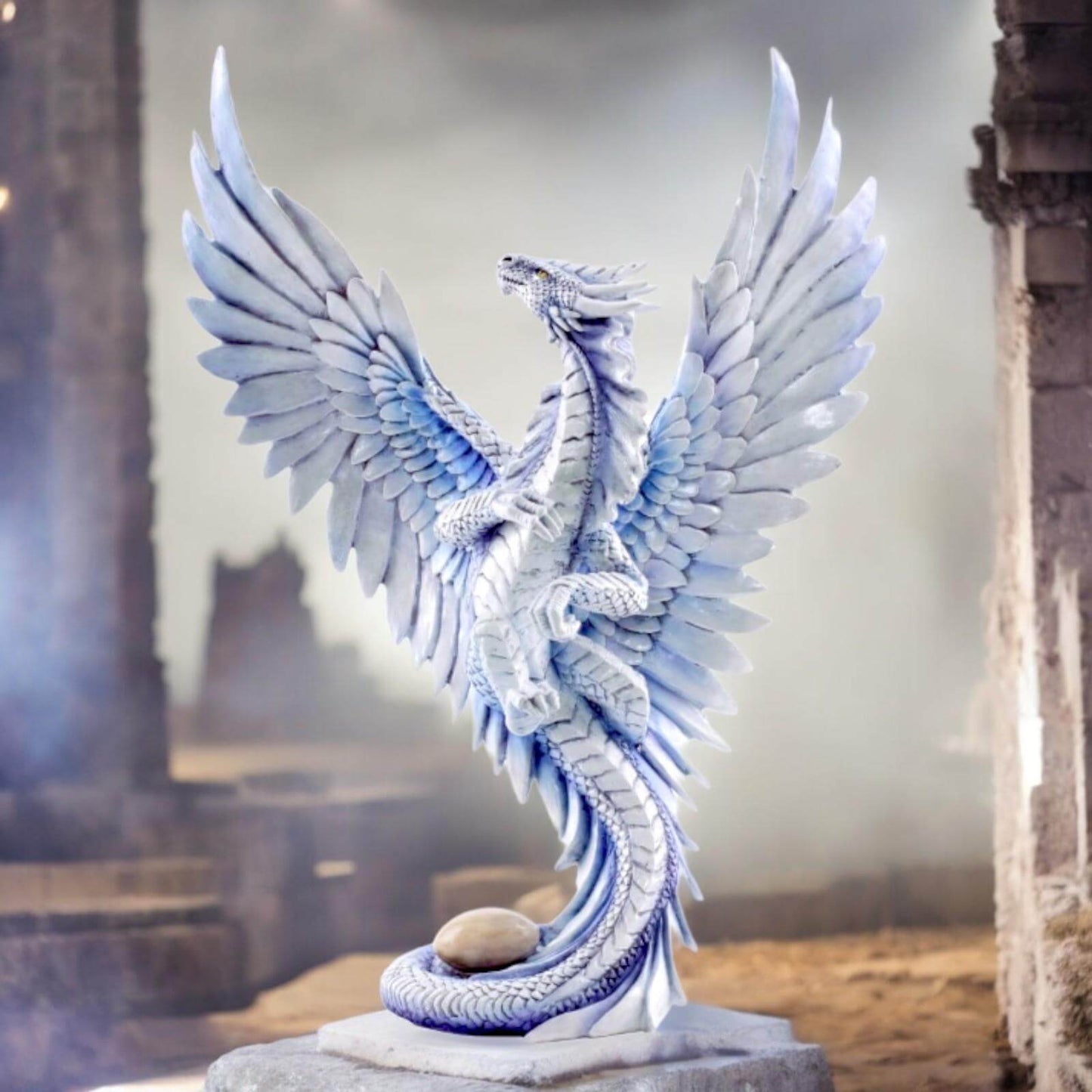 Majestic White Dragon Sculpture by Anne Stokes | Hand-Painted Gothic Fantasy Art | 31.5 cm x 21.5 cm Collectible | High-Quality Resin Figurine | Perfect Gift Boxed-Osiris Craftworks