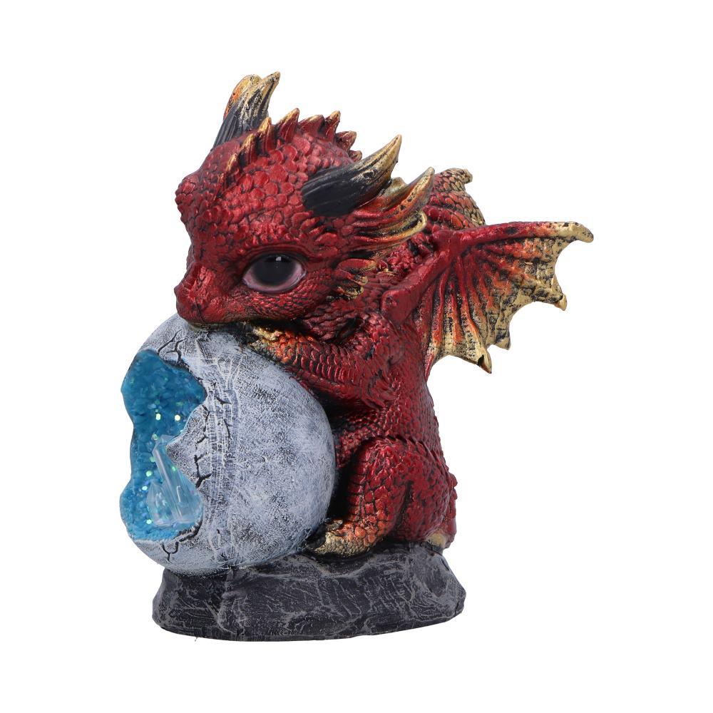 Fantasy Red Baby Dragon and Crystal Egg Figurine Mythical Creature Sculpture