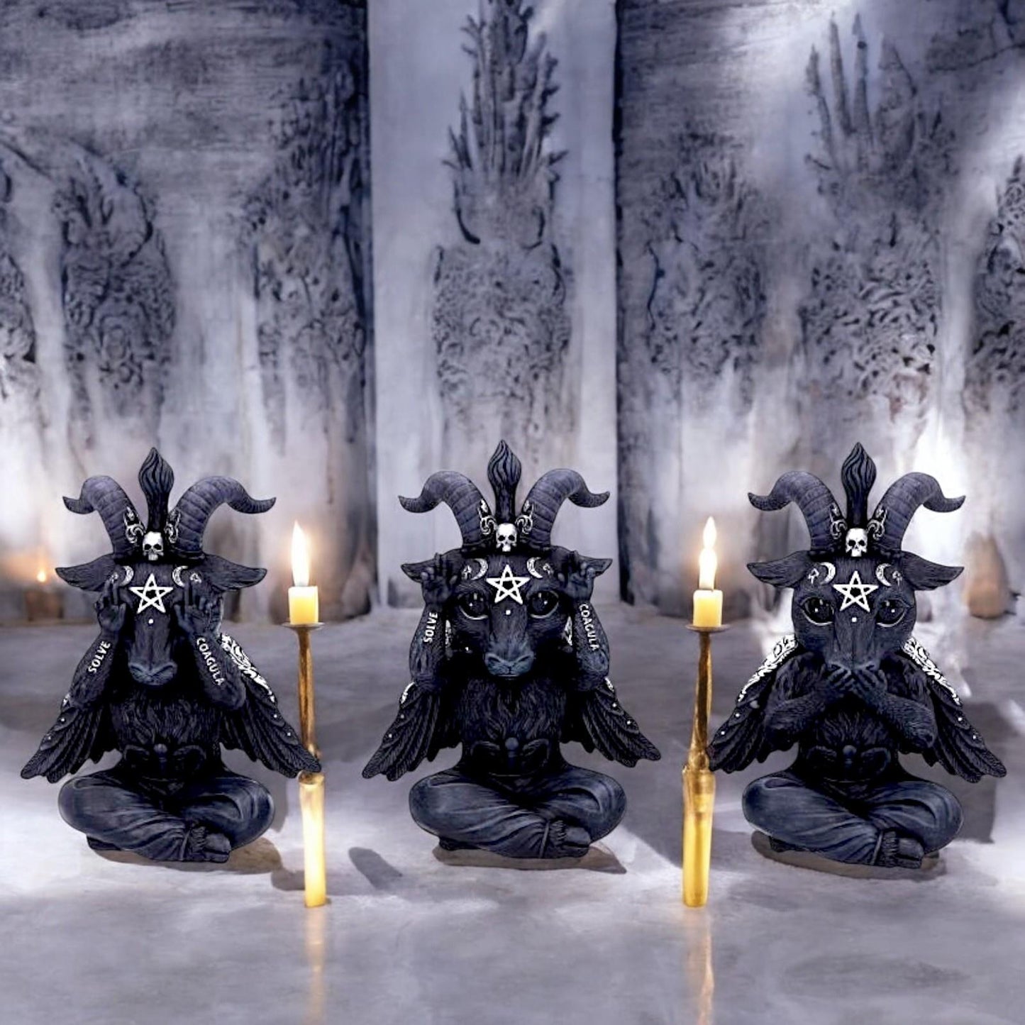 Three Wise Baphomet Set Occult Decor Gothic Horror Home Ornament Fantasy Figurine's