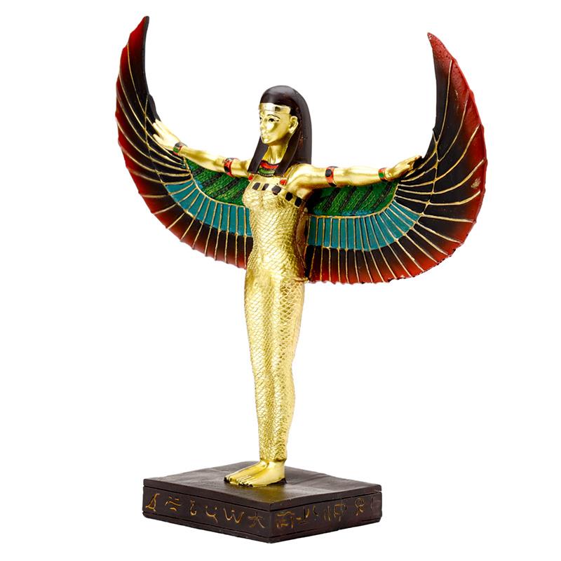 Winged Isis Gold Statue - Egyptian Mythology Goddess Figurine 23cm Ornament