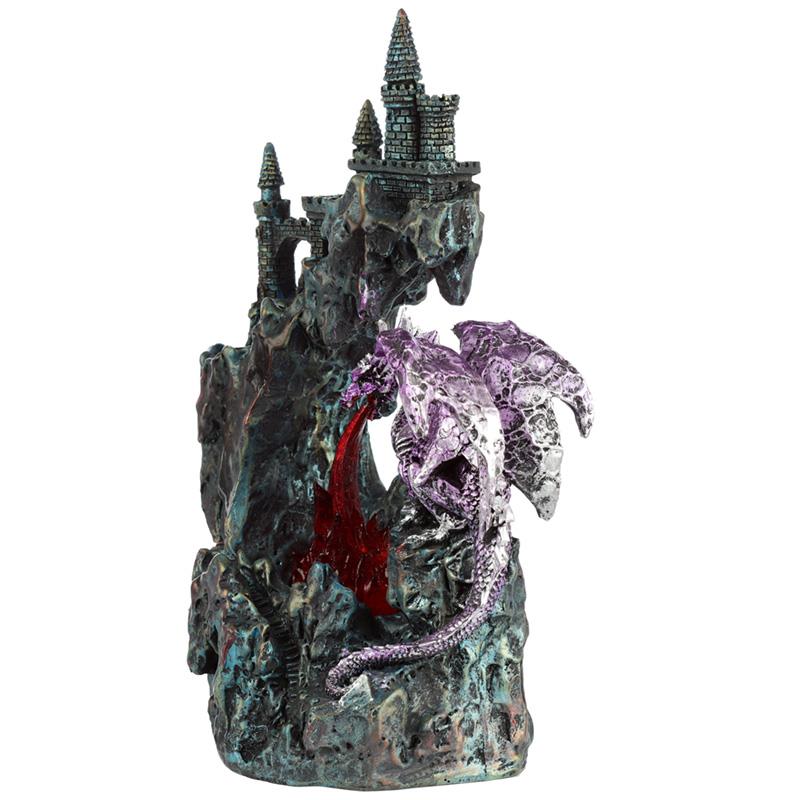 Purple Dragon LED Figurine with Castle Guardian - Fantasy Gothic Ornament 24cm