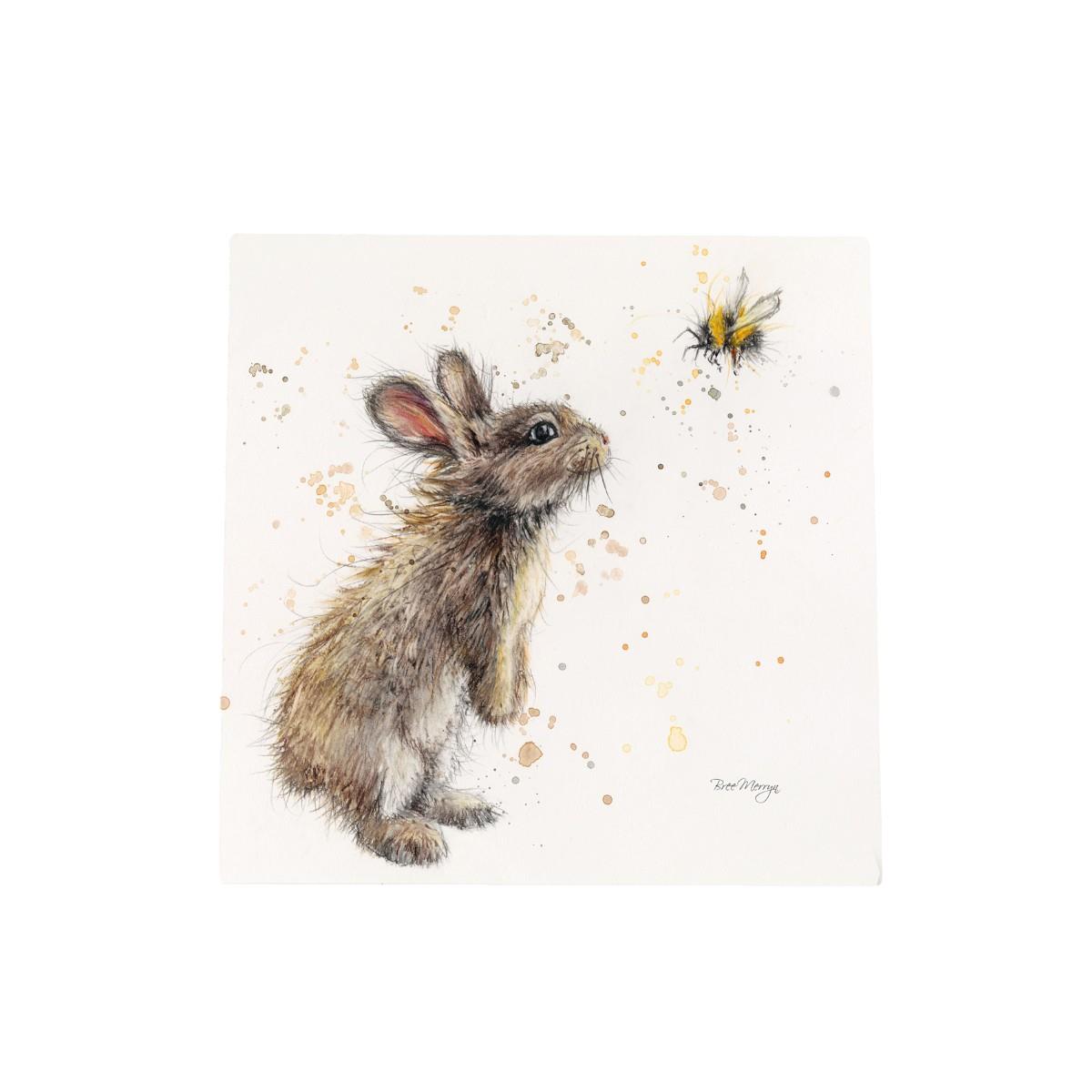 Bugsy and Bumble Bree Merryn Ceramic Art Tile 20x20cm - Bunny and Bee Wall Decor, Ready to Hang, Nature-Inspired Gift for Animal Lovers