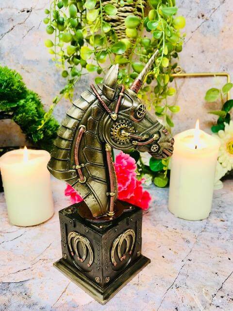 Veronese Steampunk Unicorn Bust Antique Bronze Finish Statue