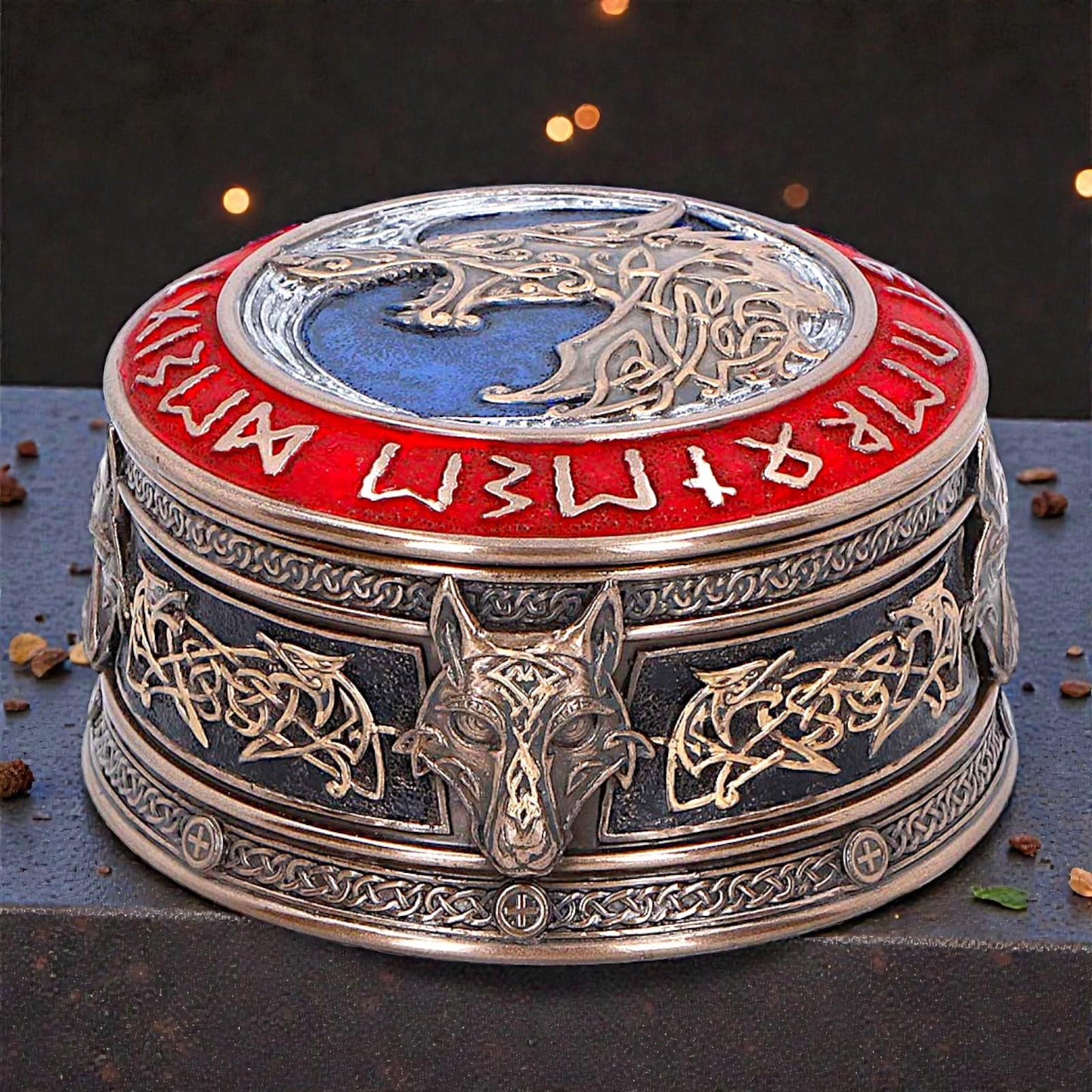 Fenrir Treasure Box Norse Mythology Viking Wolf Rune Storage Keepsake Trinket