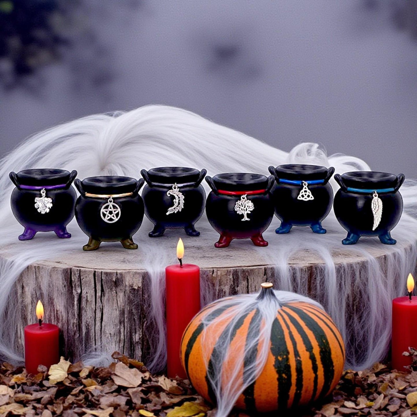 Positive Energy Cauldrons Set of 6 Mini Wiccan Altar Pagan Witchcraft Ornaments
