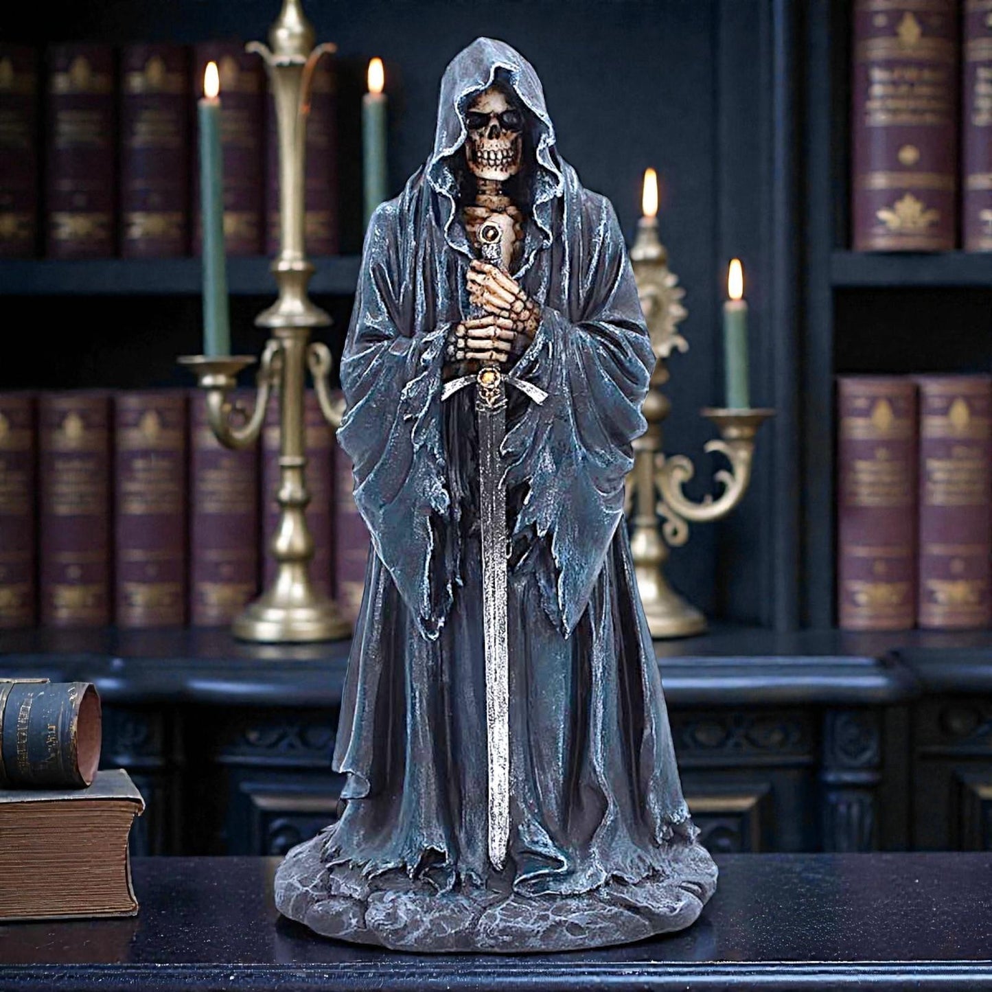 Dark Reaper Figurine Grim Skeleton Ornament Hooded Statue Gothic Fantasy