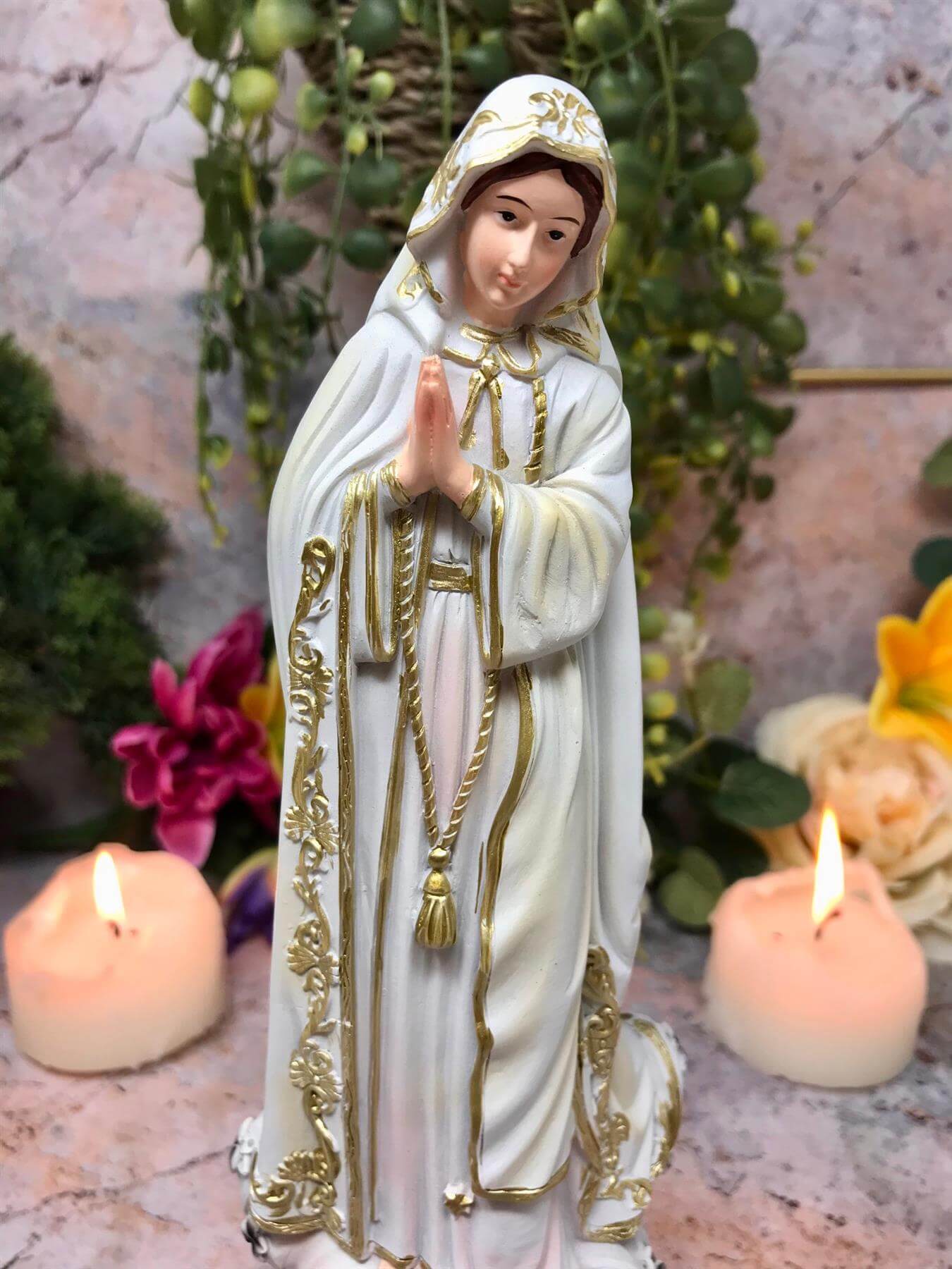 Blessed Virgin Mary Our Lady of Fatima Statue Ornament Figurine Figure Coloured Sculpture