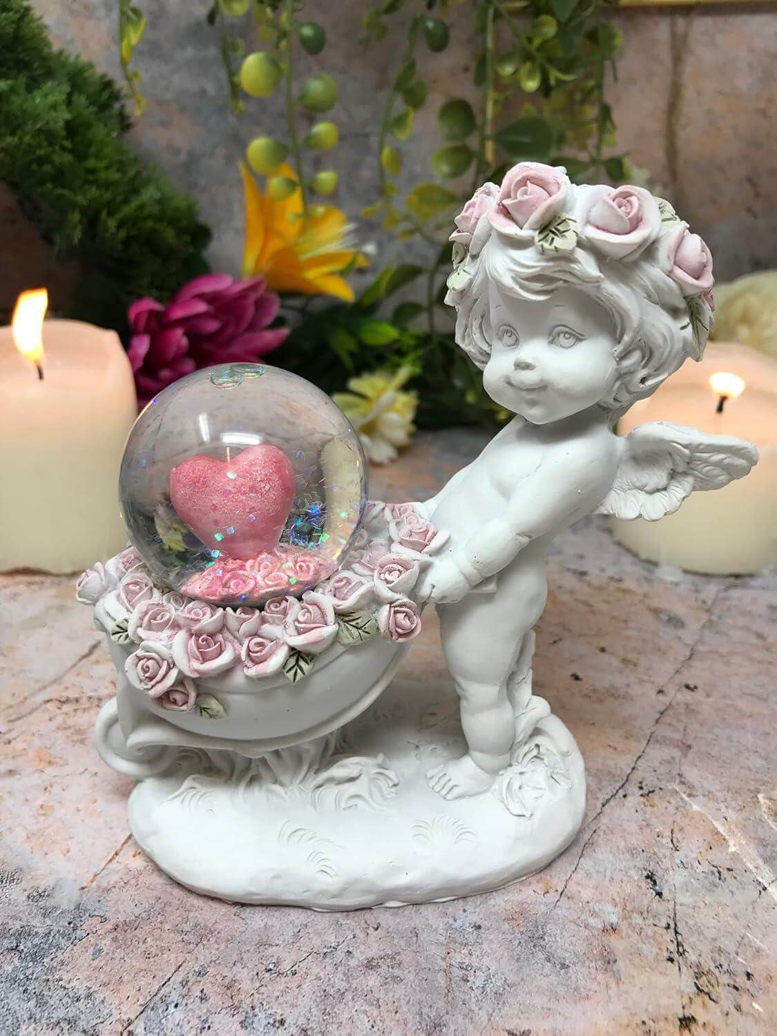 Guardian Angel Figurine Cherub with Heart Statue Ornament Sculpture Water Ball-Osiris Craftworks